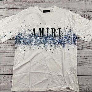 NWT AMIRI Paint Splatter Blue White Mens T-Shirt Size Large